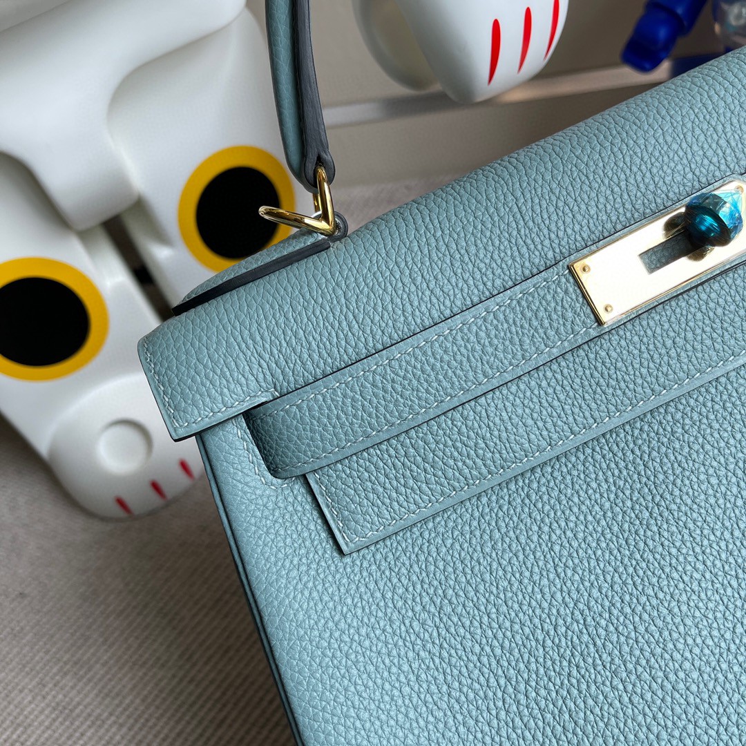 Hermès（爱马仕）Kelly 凯莉包 原厂小牛皮 7G 天青色 金扣 28cm 顶级手缝 现货