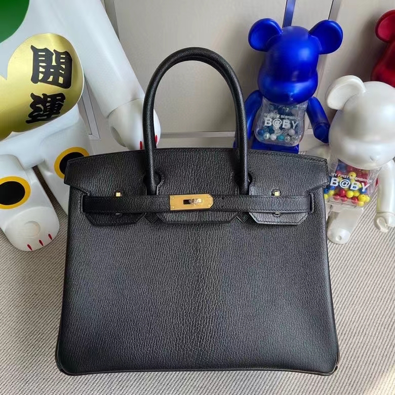 Hermès（爱马仕）Birkin 铂金包 chevre 山羊皮 ck89 黑色 内拼i6 极致粉 金扣 马蹄印 30cm 定制