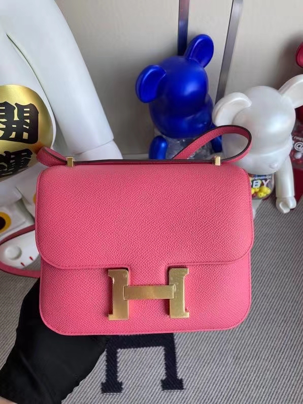 Hermès（爱马仕）Constance 空姐包 Epsom 原厂掌纹皮 8w 唇膏粉 金扣 24cm 顶级手缝
