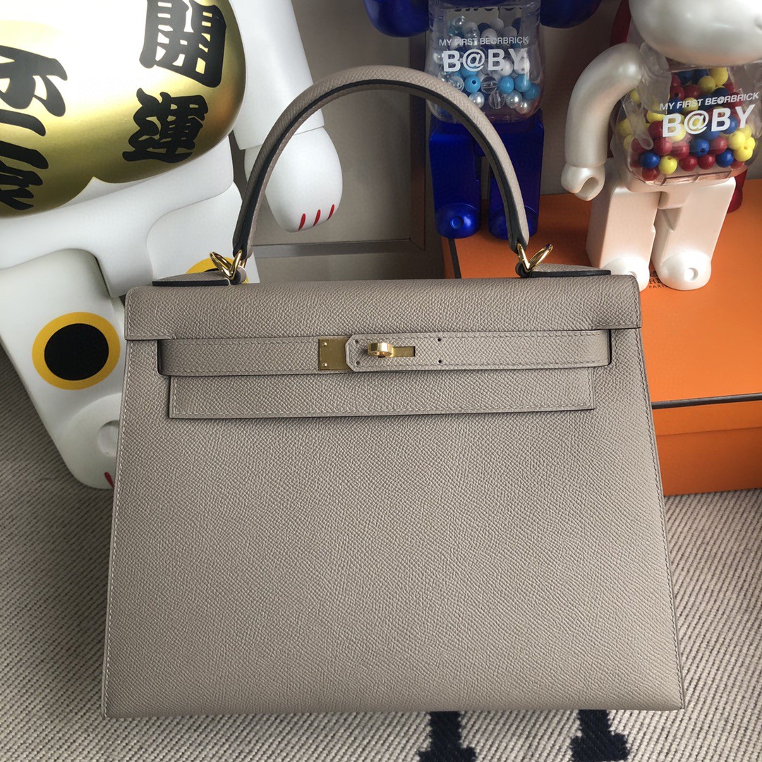 Hermès（爱马仕）Kelly 凯莉包 原厂掌纹皮 Epsom M8 沥青灰 金扣 28cm 顶级手缝 现货