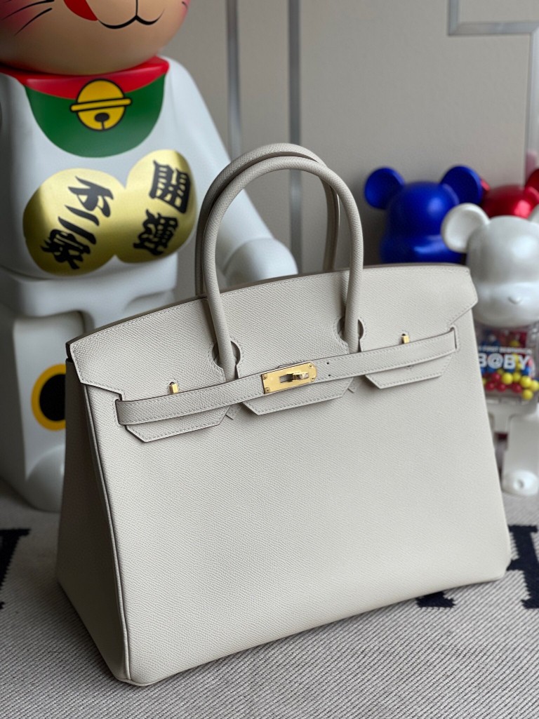 Hermès（爱马仕）Birkin 铂金包 Epsom 原厂掌纹皮 ck10 奶昔白 Craie 金扣 35cm 顶级手缝 定制