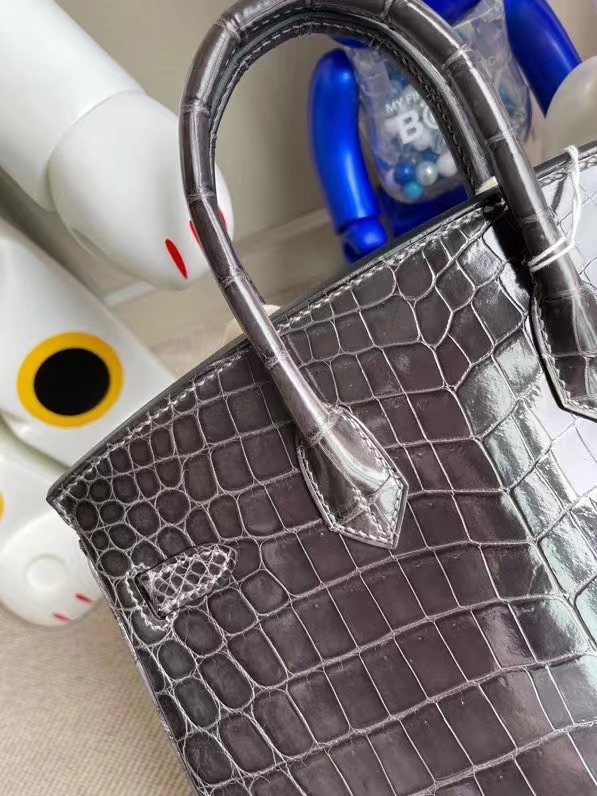 Hermès（爱马仕）Birkin 铂金包 Crocodile shiny 亮面鳄鱼 88 石墨灰 graphite 银扣 25cm