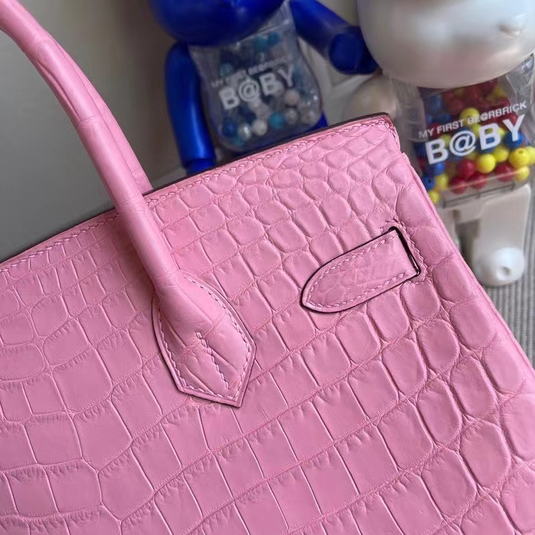Hermès（爱马仕）Birkin 铂金包 Crocodile matt 雾面鳄鱼 5p 樱花粉 30cm 银扣 顶级手缝