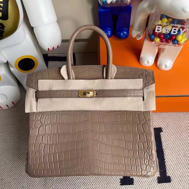 Hermès（爱马仕）Birkin 铂金包 crocodile matt 雾面鳄鱼 ck18 大象灰 etoupe 25cm 金扣 顶级手缝 定制