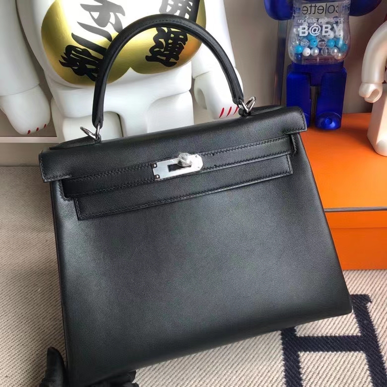 Hermès（爱马仕）Kelly 凯莉包 Swift 黑色noir 银扣 28cm 顶级手缝 现货