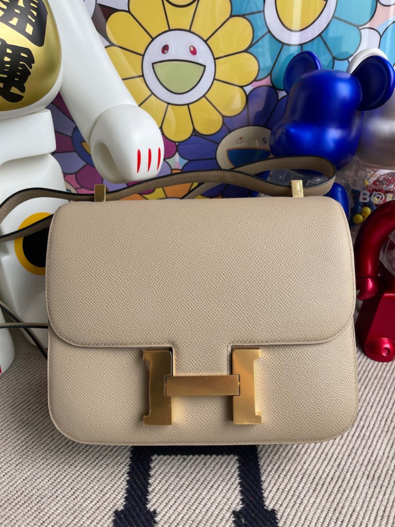 Hermès（爱马仕）Constance 空姐包 Epsom 原厂掌纹皮 S2 风衣灰 trench 金扣 24cm 顶级手缝