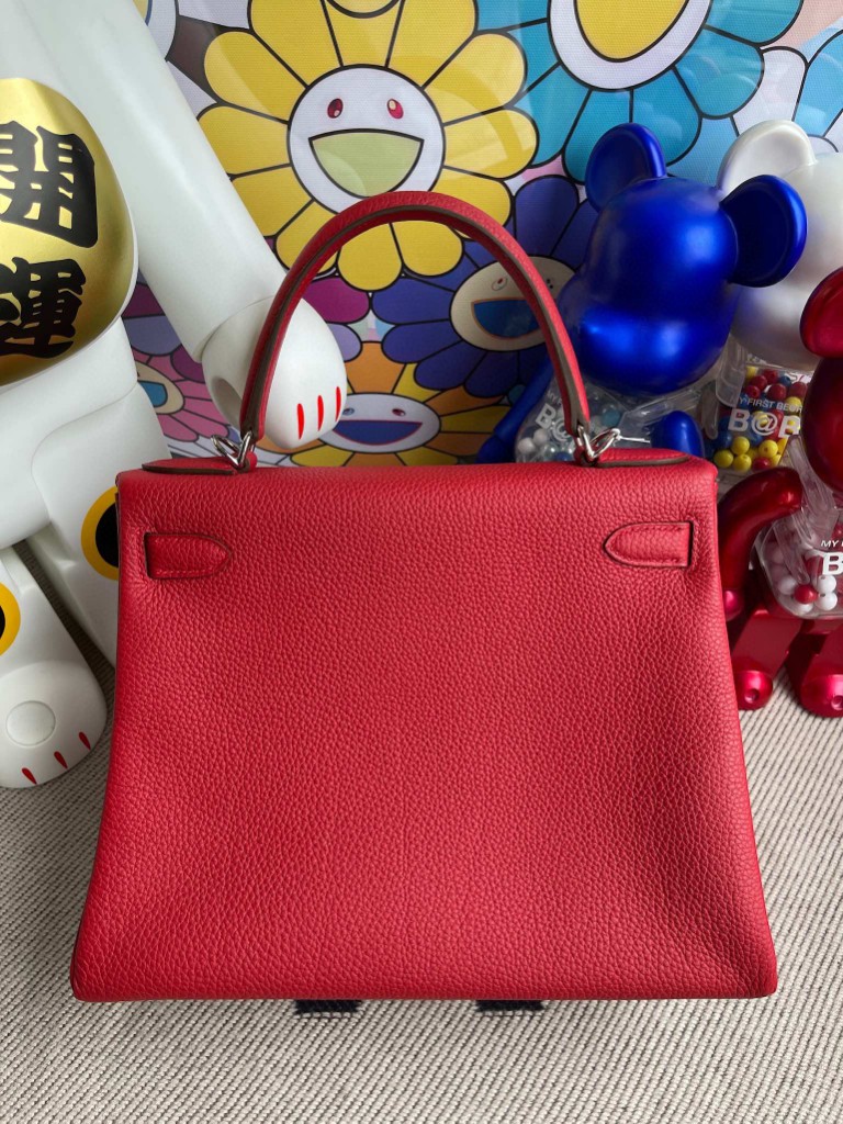 Hermès（爱马仕）Kelly 凯莉包 原厂小牛皮 Q5 国旗红 Rouge casaque 银扣 28cm 顶级手缝
