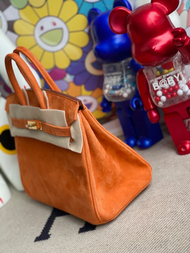 Hermès（爱马仕）Birkin 铂金包 麂皮 橙色 orange 金扣 25cm 顶级手缝