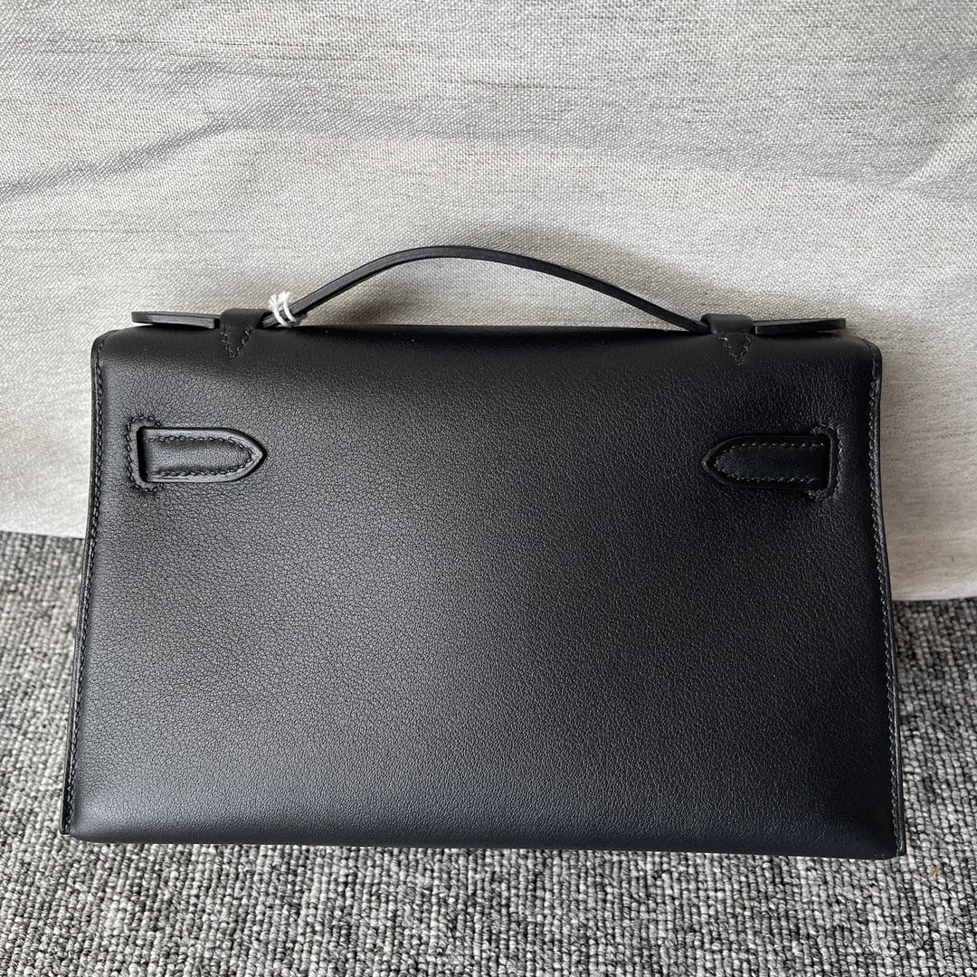 Hermès（爱马仕）Mini kelly pochette Swift ck89 黑色 Noir 银扣 22cm 顶级手缝 手拿包 晚宴包