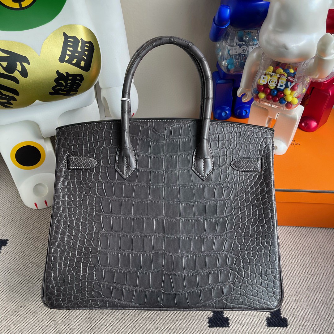 Hermès（爱马仕）Birkin 铂金包 alligator matt 雾面鳄鱼 ck88 石墨灰 金扣 30cm