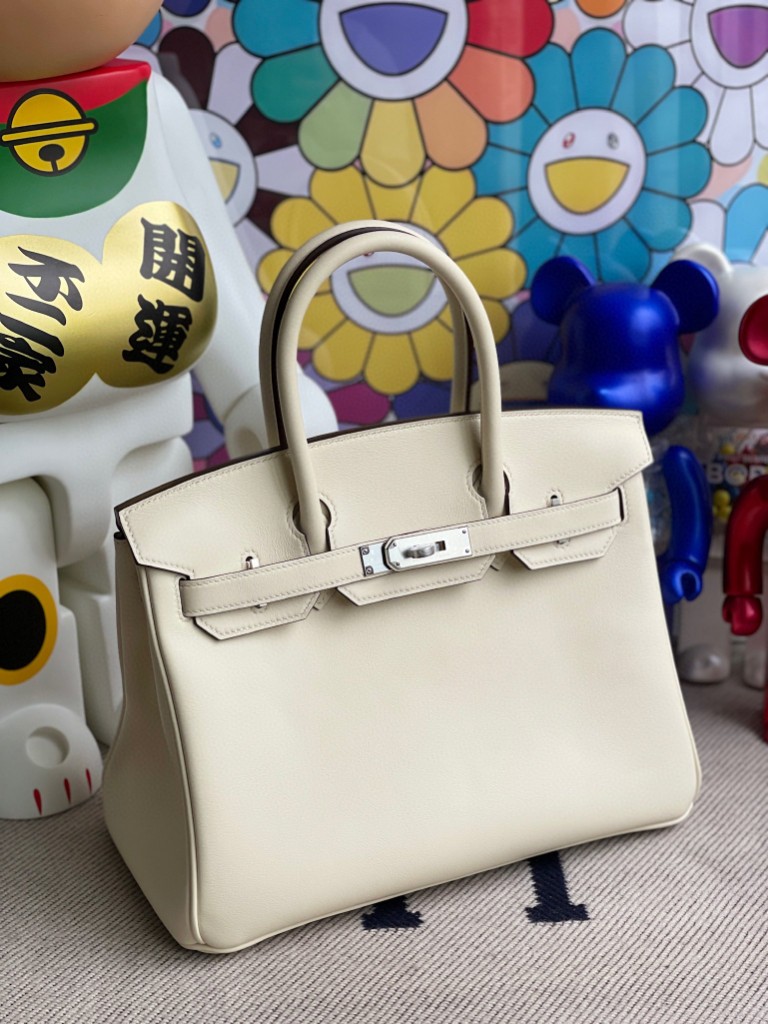 Hermès（爱马仕）Birkin 铂金包 Swift皮 nata 奶昔白 银扣 30cm 顶级手缝