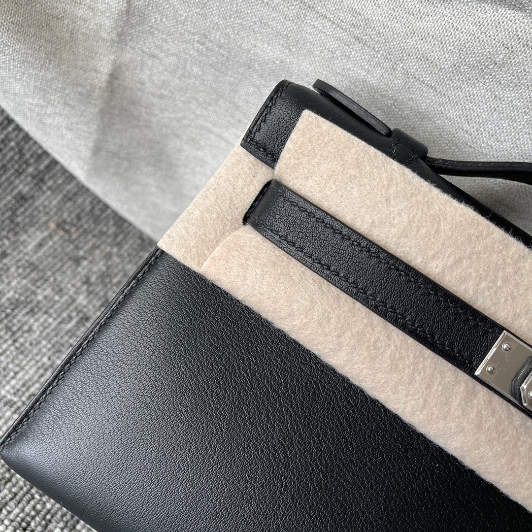 Hermès（爱马仕）Mini kelly pochette Swift ck89 黑色 Noir 银扣 22cm 顶级手缝 手拿包 晚宴包