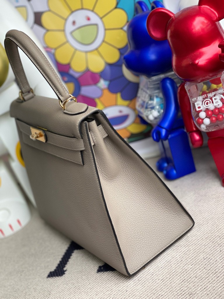 Hermès（爱马仕）Kelly 凯莉包 原厂小牛皮 togo M8 沥青灰 金扣 28cm 顶级手缝