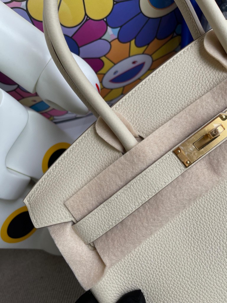 Hermès（爱马仕）Birkin 铂金包 原厂小牛皮 Togo ck10 奶昔白 Craie 金扣 30cm 顶级手缝