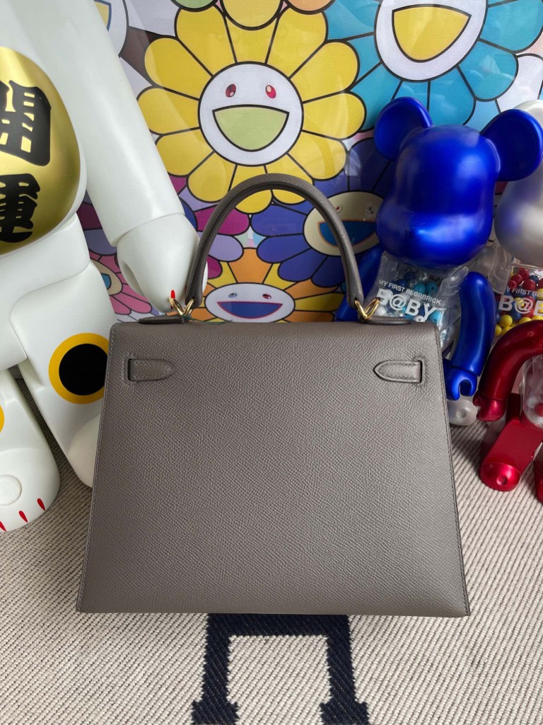 Hermès（爱马仕）Kelly 凯莉包 Epsom 原厂掌纹皮 etain 锡器灰 金扣 25cm 顶级手缝