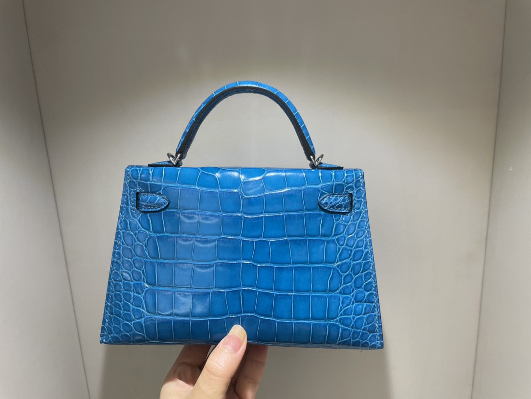 Hermès（爱马仕）Mini kelly ll Alligator shiny 亮面鳄鱼 7W 伊兹密尔蓝 银扣 顶级手缝 现货