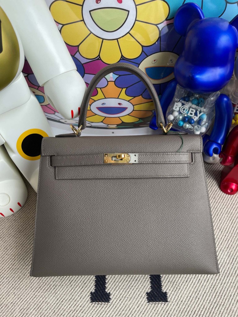 Hermès（爱马仕）Kelly 凯莉包 Epsom 原厂掌纹皮 etain 锡器灰 金扣 25cm 顶级手缝