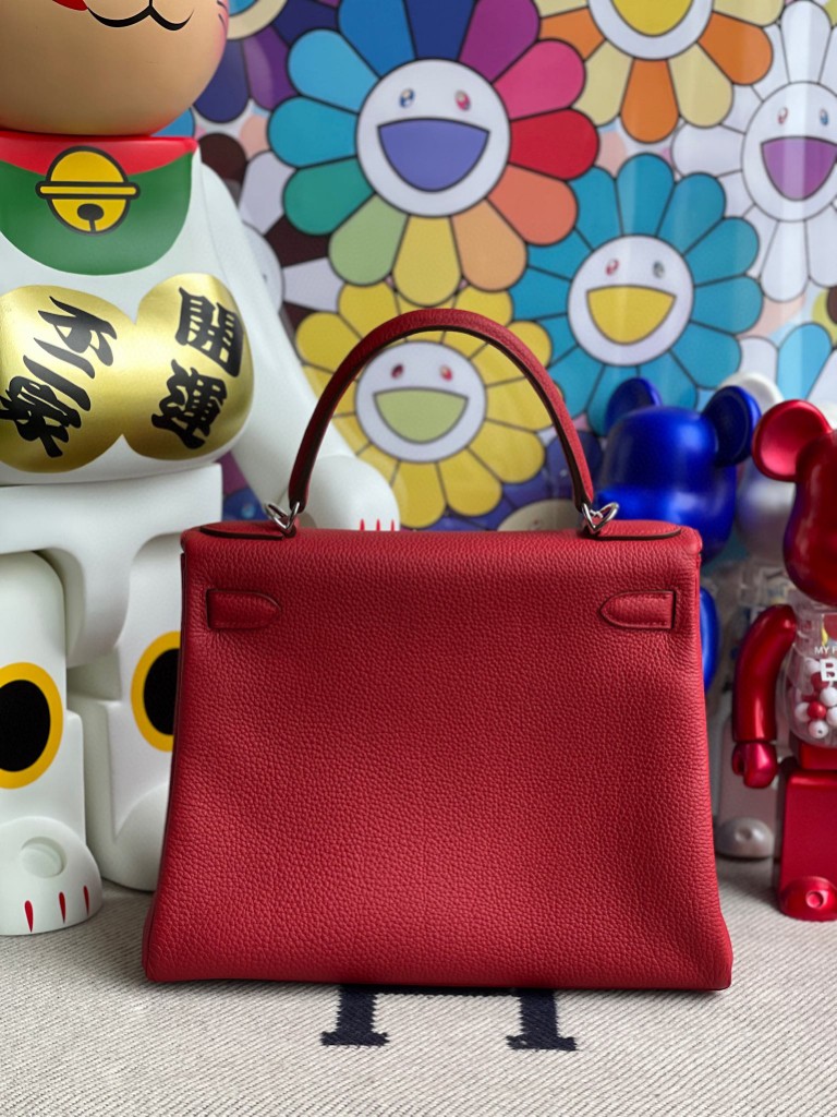 Hermès（爱马仕）Kelly 凯莉包 原厂小牛皮 Q5 国旗红 Rouge casaque 银扣 28cm 顶级手缝