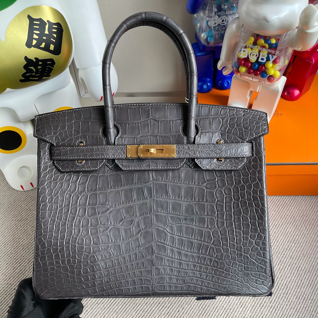 Hermès（爱马仕）Birkin 铂金包 alligator matt 雾面鳄鱼 ck88 石墨灰 金扣 30cm