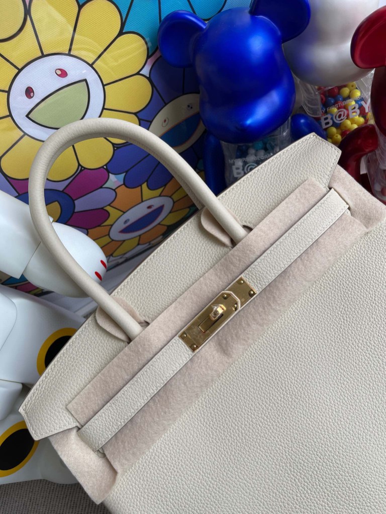 Hermès（爱马仕）Birkin 铂金包 原厂小牛皮 Togo ck10 奶昔白 Craie 金扣 30cm 顶级手缝