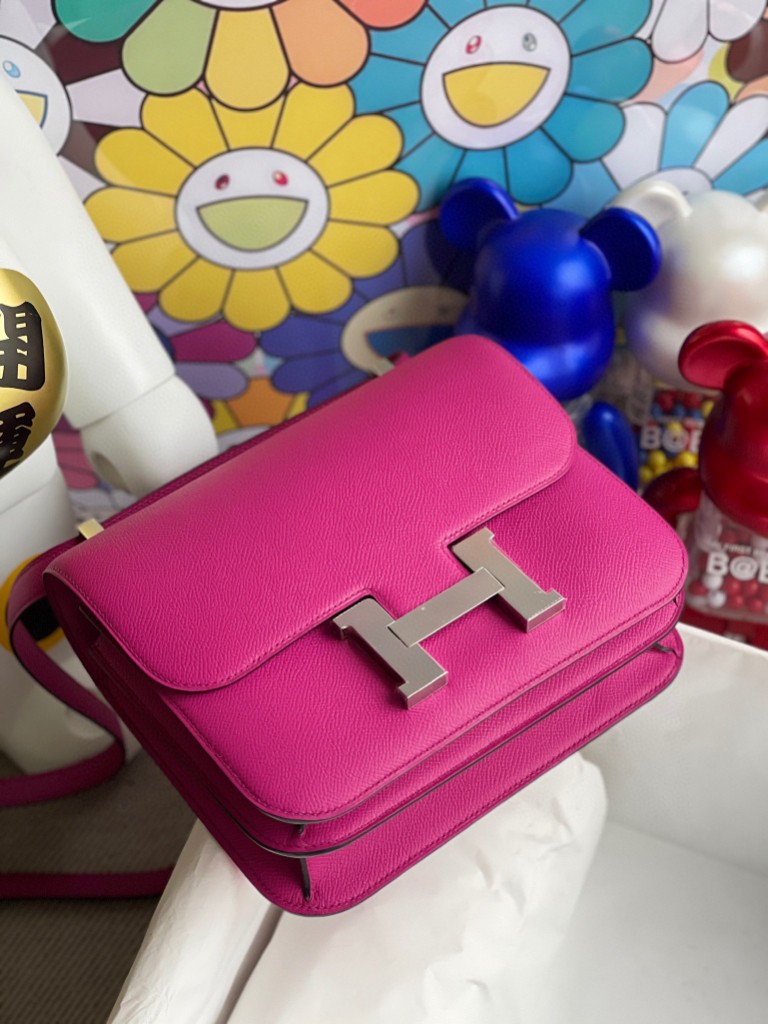 Hermès（爱马仕）Constance 空姐包 Epsom 原厂掌纹皮 L3 玫瑰紫 rose purple 银扣 24cm  现货