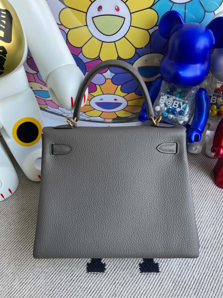 Hermès（爱马仕）Kelly 凯莉包 原厂小牛皮 togo 8F 锡器灰 etain 金扣 25cm 顶级手缝