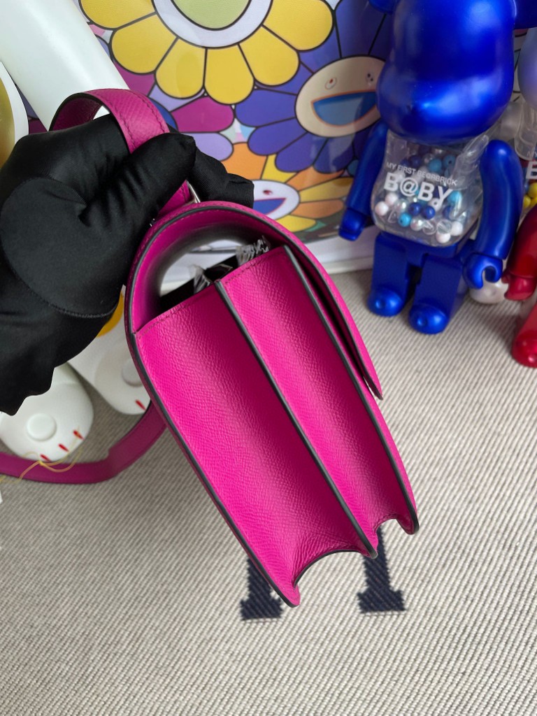 Hermès（爱马仕）Constance 空姐包 Epsom 原厂掌纹皮 L3 玫瑰紫 rose purple 银扣 24cm  现货
