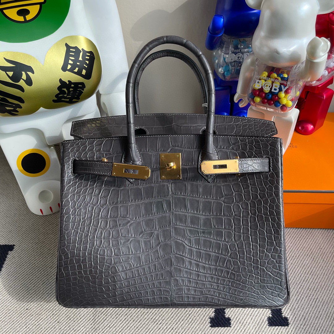 Hermès（爱马仕）Birkin 铂金包 alligator matt 雾面鳄鱼 ck88 石墨灰 金扣 30cm
