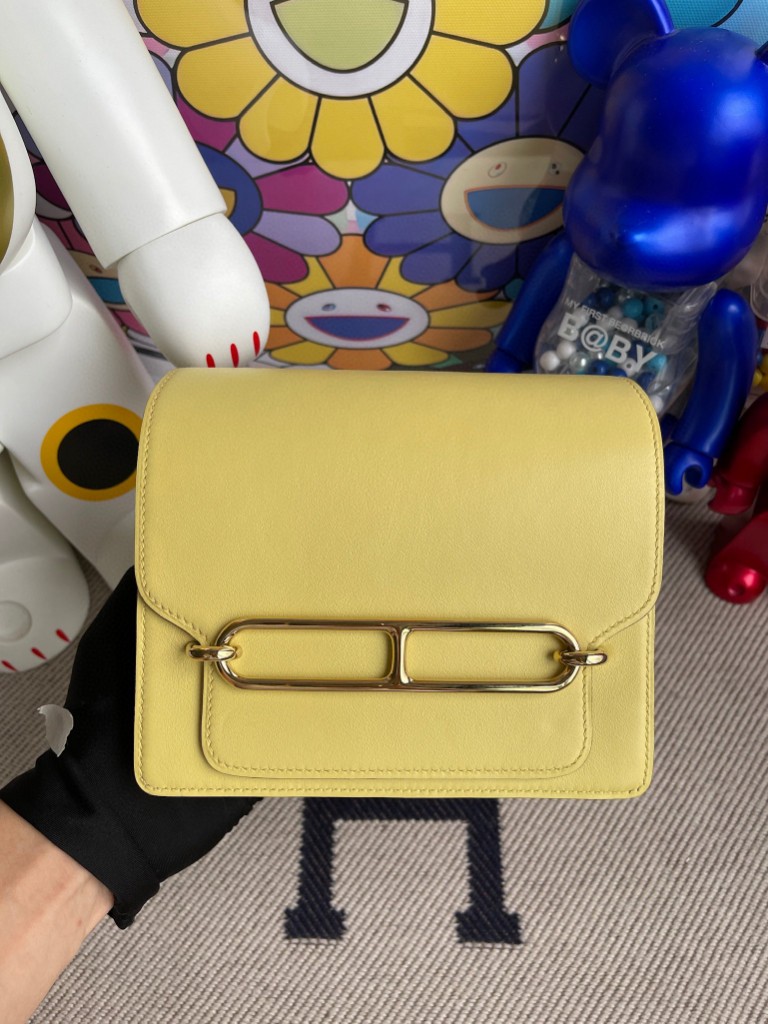 Hermès（爱马仕）Roulis 猪鼻包 Swift 小鸡黄 金扣 18cm 顶级手缝