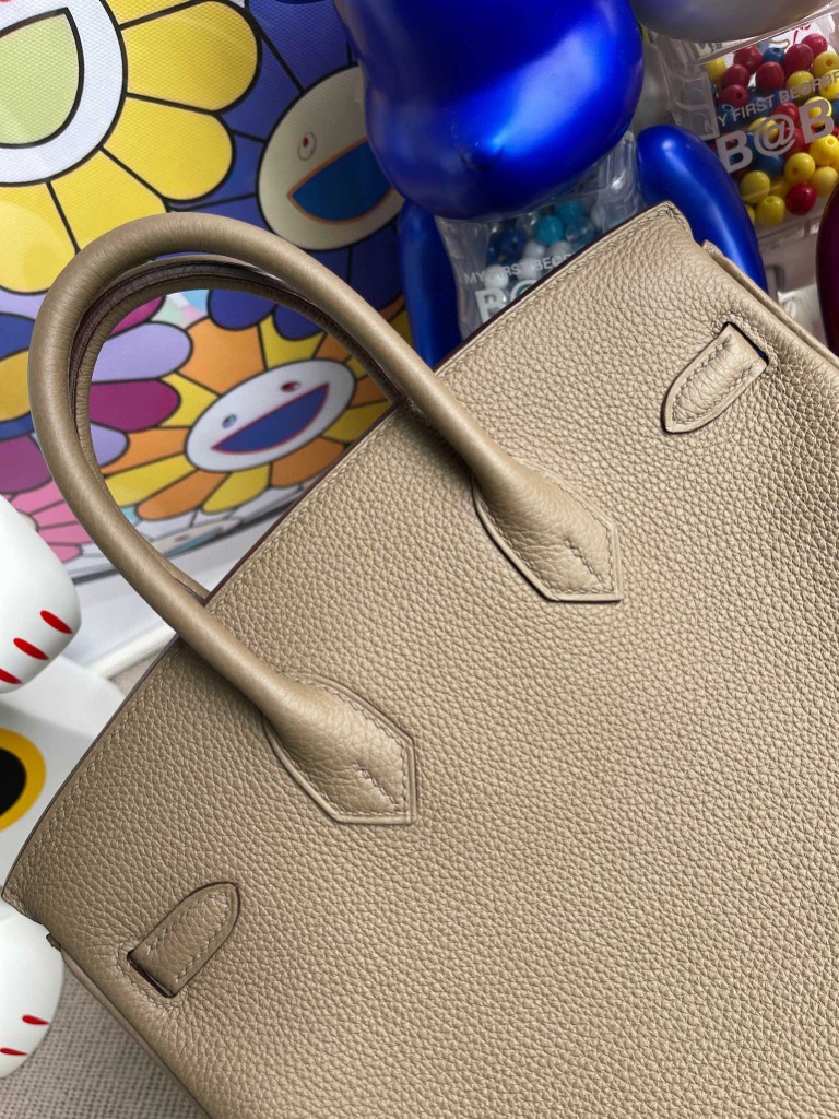 Hermès（爱马仕）Birkin 铂金包 原厂小牛皮 togo ck18 大象灰 内拼水妖蓝 银扣 25cm 顶级手缝
