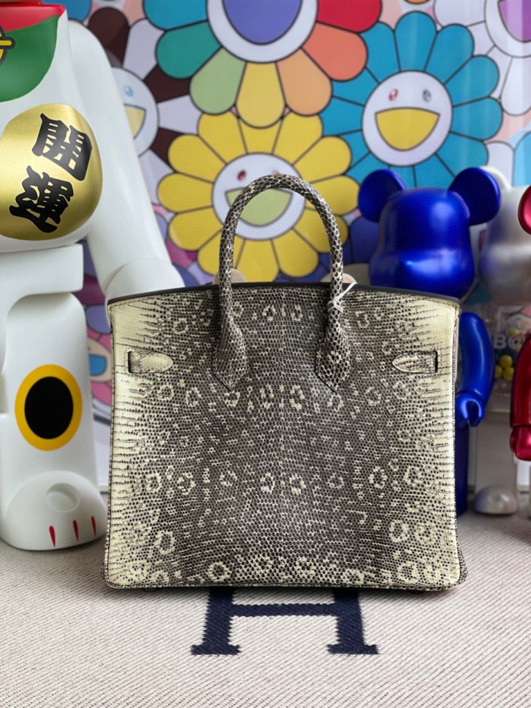 Hermès（爱马仕）Birkin 铂金包 Lizard 进口亮面蜥蜴 原色 小喜马拉雅色 银扣 25cm 顶级手缝