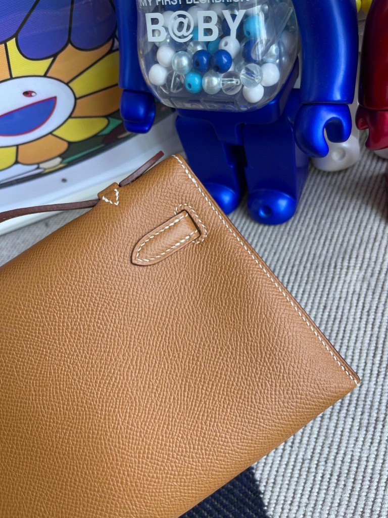 Hermès（爱马仕）Mini kelly pochette Epsom 原厂掌纹皮 ck37 金棕色 Gold 金扣 22cm 手拿包 晚宴包