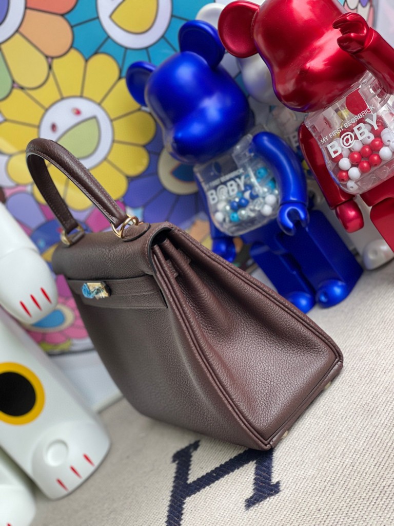 Hermès（爱马仕）Kelly 凯莉包 原厂小牛皮 togo 乌木色 金扣 25cm 顶级手缝