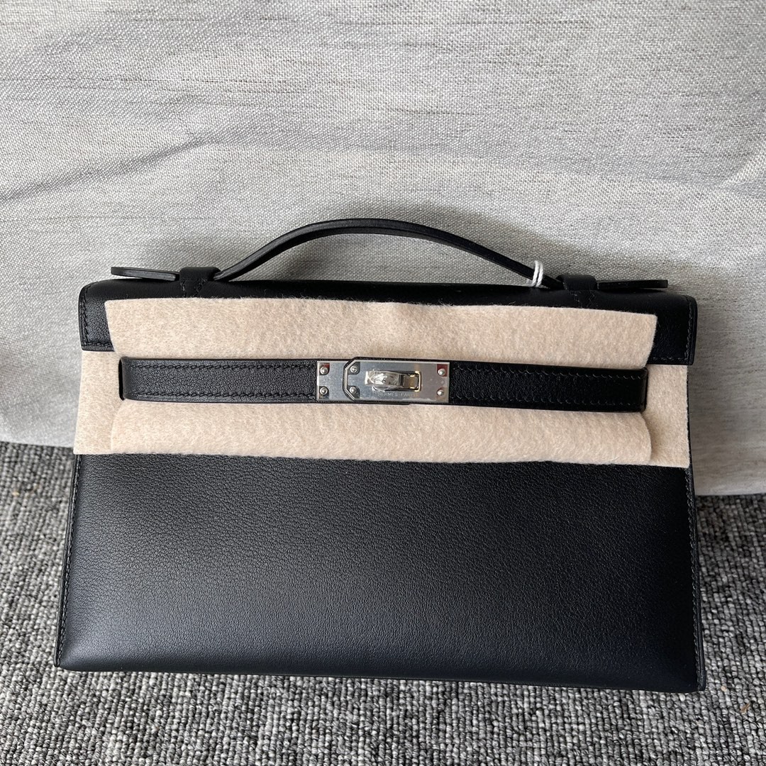 Hermès（爱马仕）Mini kelly pochette Swift ck89 黑色 Noir 银扣 22cm 顶级手缝 手拿包 晚宴包