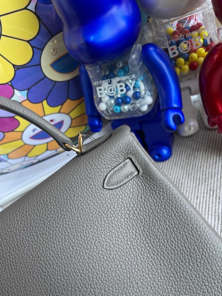 Hermès（爱马仕）Kelly 凯莉包 原厂小牛皮 togo 8F 锡器灰 etain 金扣 25cm 顶级手缝