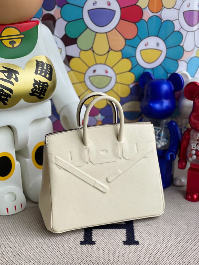 Hermès（爱马仕）Birkin Shadow 铂金包 8L 奶油白 25cm 顶级手缝 超美