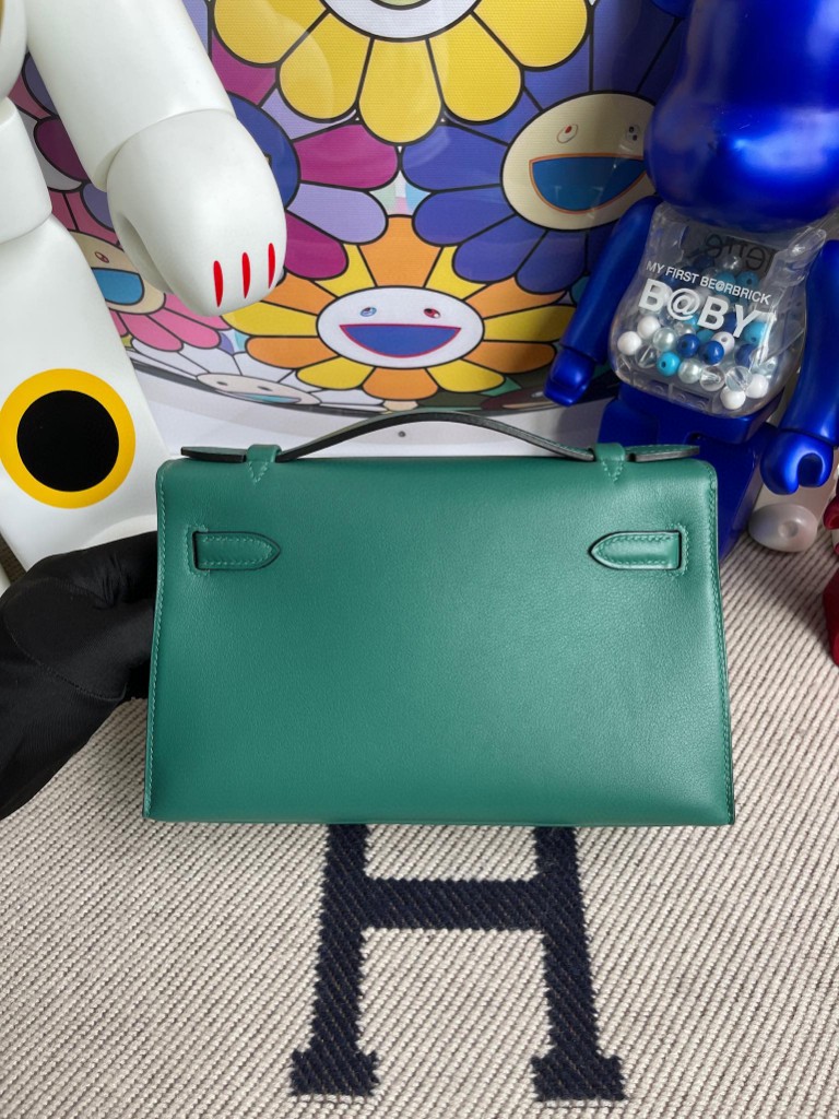 Hermès（爱马仕）Mini kelly pochette Swift Z6 孔雀绿 malachite 金扣 22cm 手拿包 晚宴包