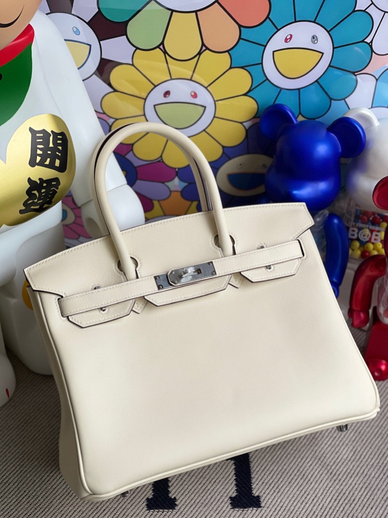 Hermès（爱马仕）Birkin 铂金包 Swift皮 nata 奶昔白 银扣 30cm 顶级手缝
