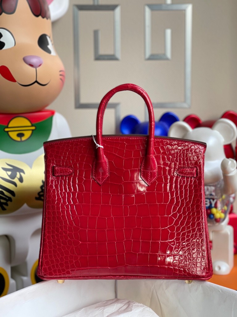 Hermès（爱马仕）Birkin 铂金包 Alligator shiny 亮面鳄鱼 ck95 法拉利红 Braise 金扣 25cm 顶级手缝 现货