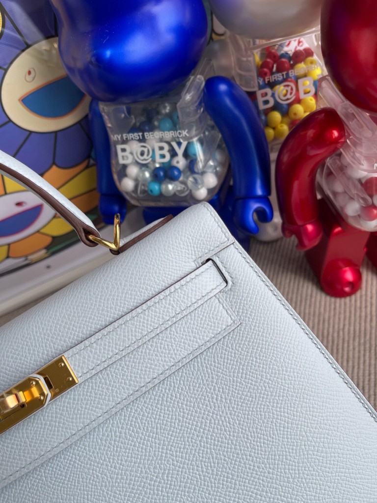 Hermès（爱马仕）Kelly 凯莉包 Epsom 原厂掌纹皮 T0 雾蓝色 金扣 25cm 顶级手缝