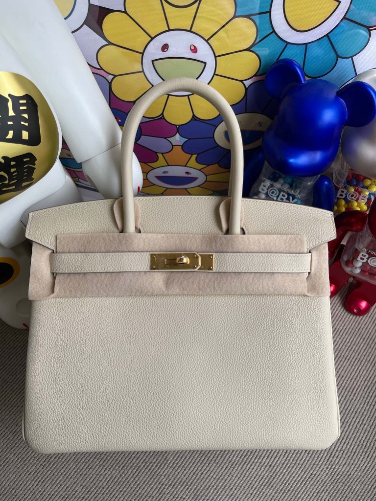 Hermès（爱马仕）Birkin 铂金包 原厂小牛皮 Togo ck10 奶昔白 Craie 金扣 30cm 顶级手缝