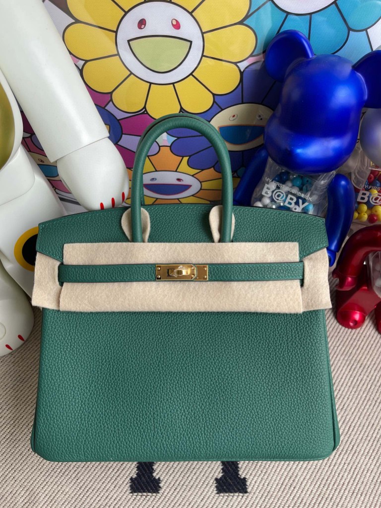 Hermès（爱马仕）Birkin 铂金包 原厂小牛皮 togo Z6 孔雀绿 Malachite 金扣 25cm 顶级手缝
