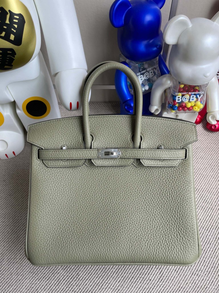 Hermès（爱马仕）Birkin 铂金包 原厂小牛皮 Togo 鼠尾绿 银扣 25cm 顶级手缝