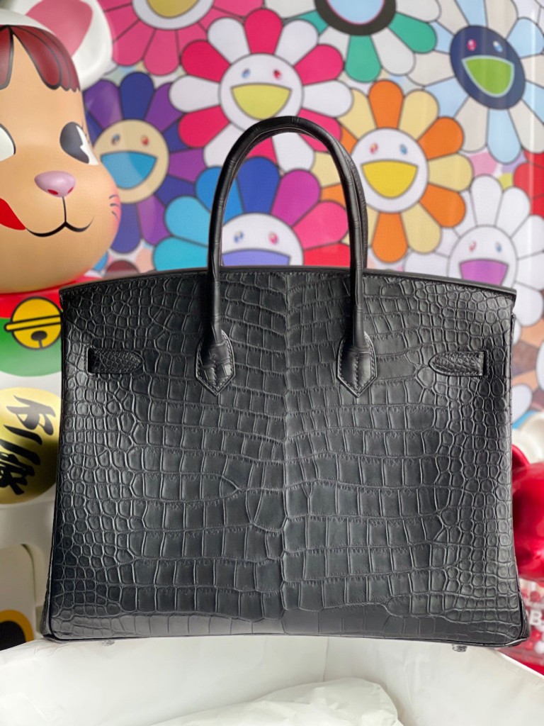 Hermès（爱马仕）Birkin 铂金包 Porosus matt 雾面湾鳄 ck89 黑色 Noir so black 35cm