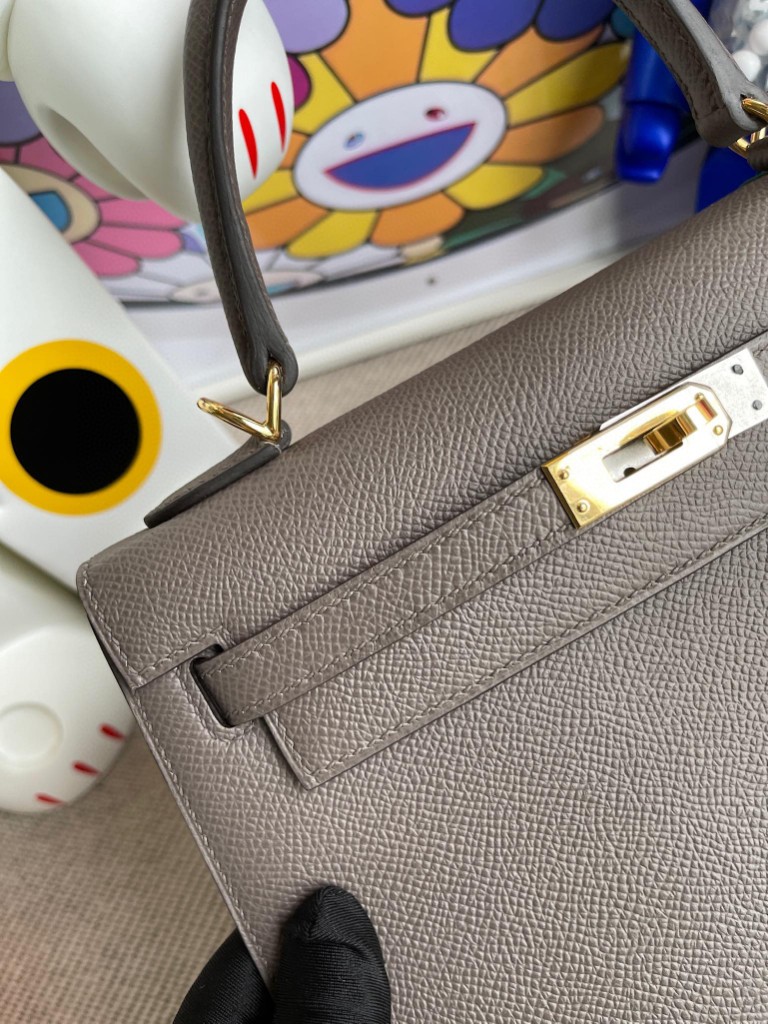 Hermès（爱马仕）Kelly 凯莉包 Epsom 原厂掌纹皮 etain 锡器灰 金扣 25cm 顶级手缝