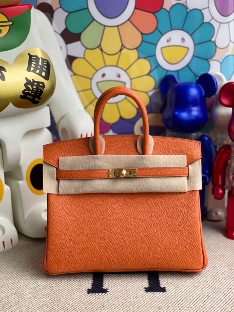 Hermès（爱马仕）Birkin 铂金包 epsom 原厂掌纹皮 93 橙色 Orange 金扣 25cm 顶级手缝