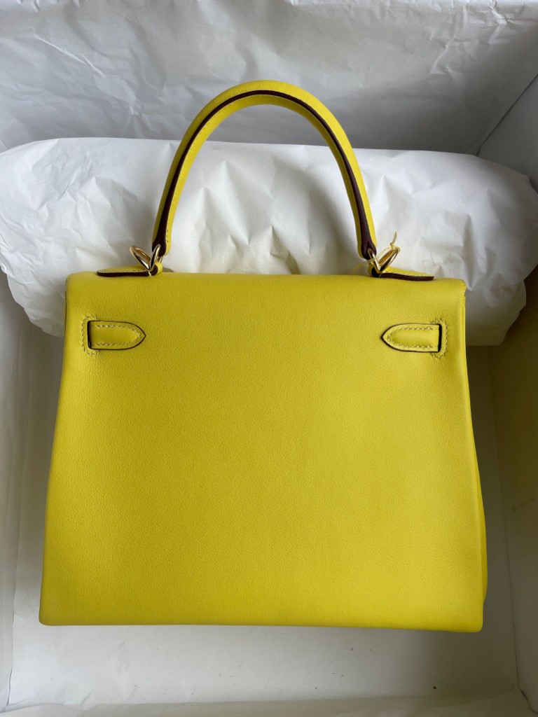 Hermès（爱马仕）Kelly 凯莉包 Swift 9R 柠檬黄 金扣 25cm 顶级手缝