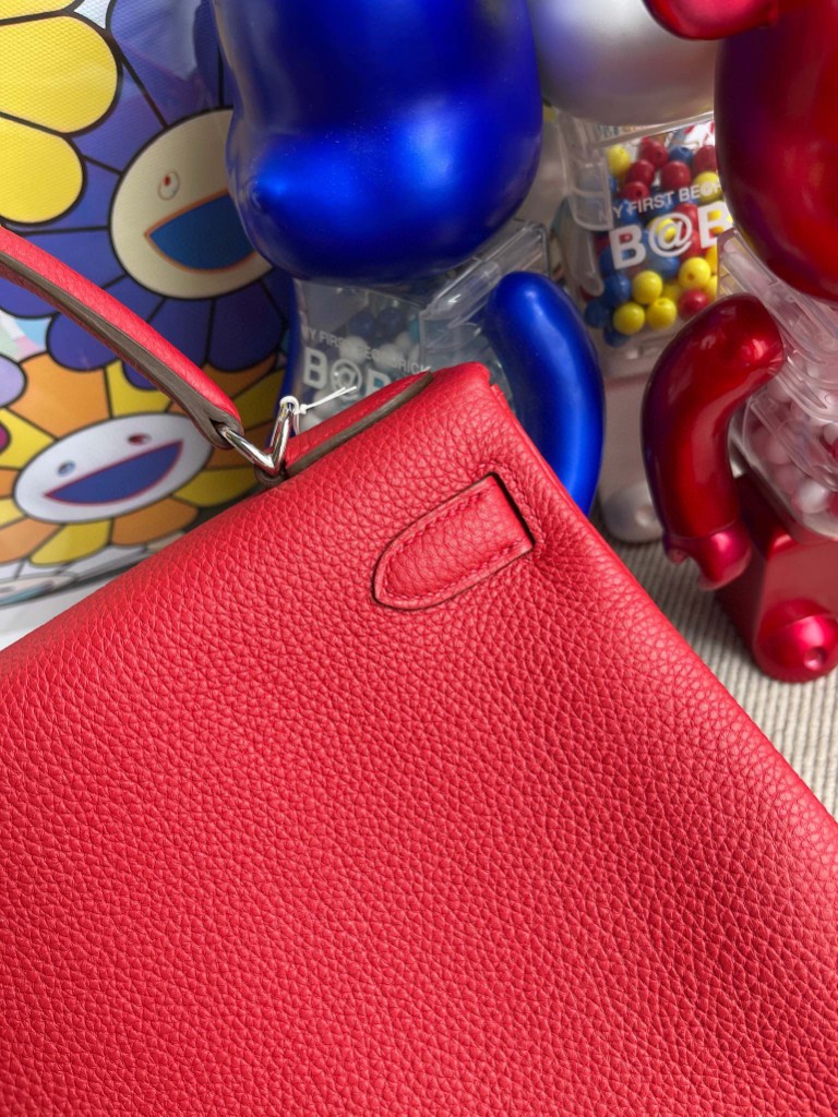 Hermès（爱马仕）Kelly 凯莉包 原厂小牛皮 Q5 国旗红 Rouge casaque 银扣 28cm 顶级手缝