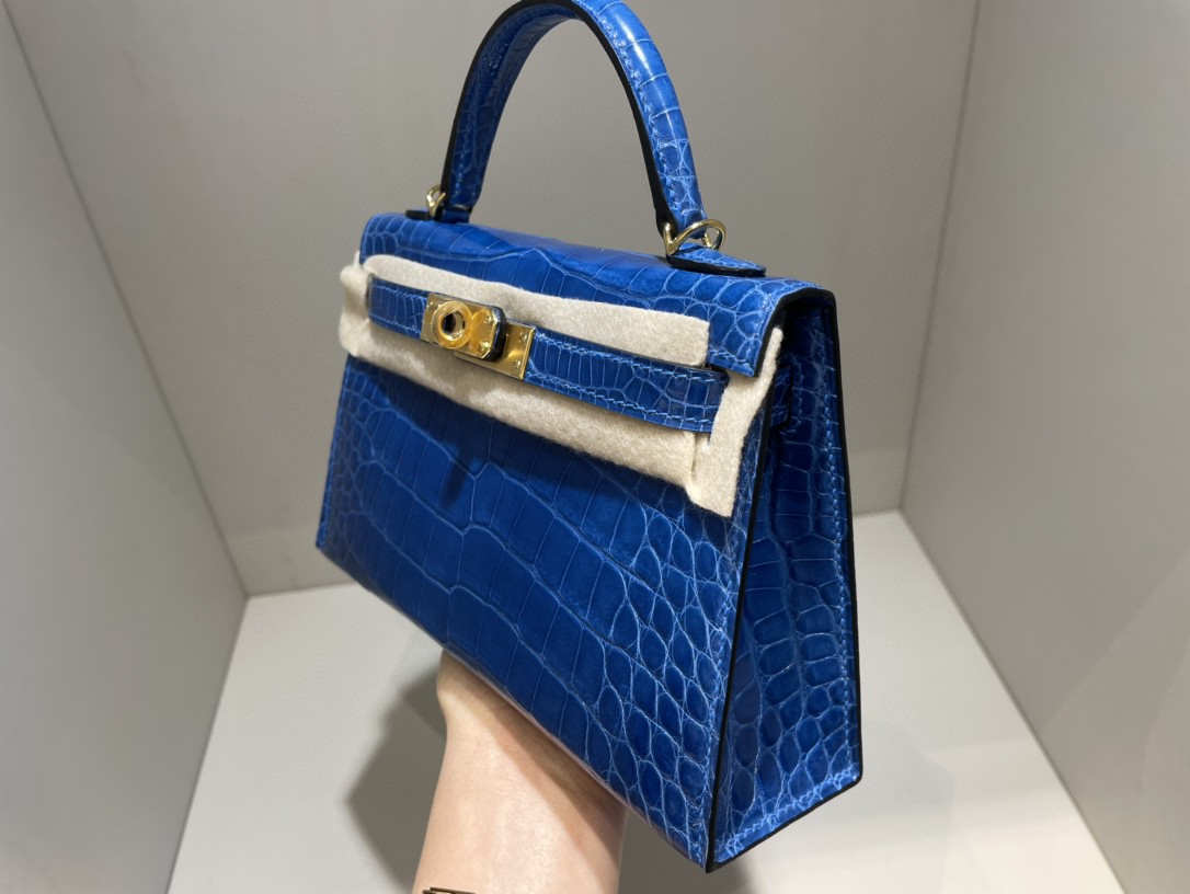 Hermès（爱马仕）Mini kelly ll Alligator shiny 亮面鳄鱼 7Q 希腊蓝 金扣 顶级手缝 现货