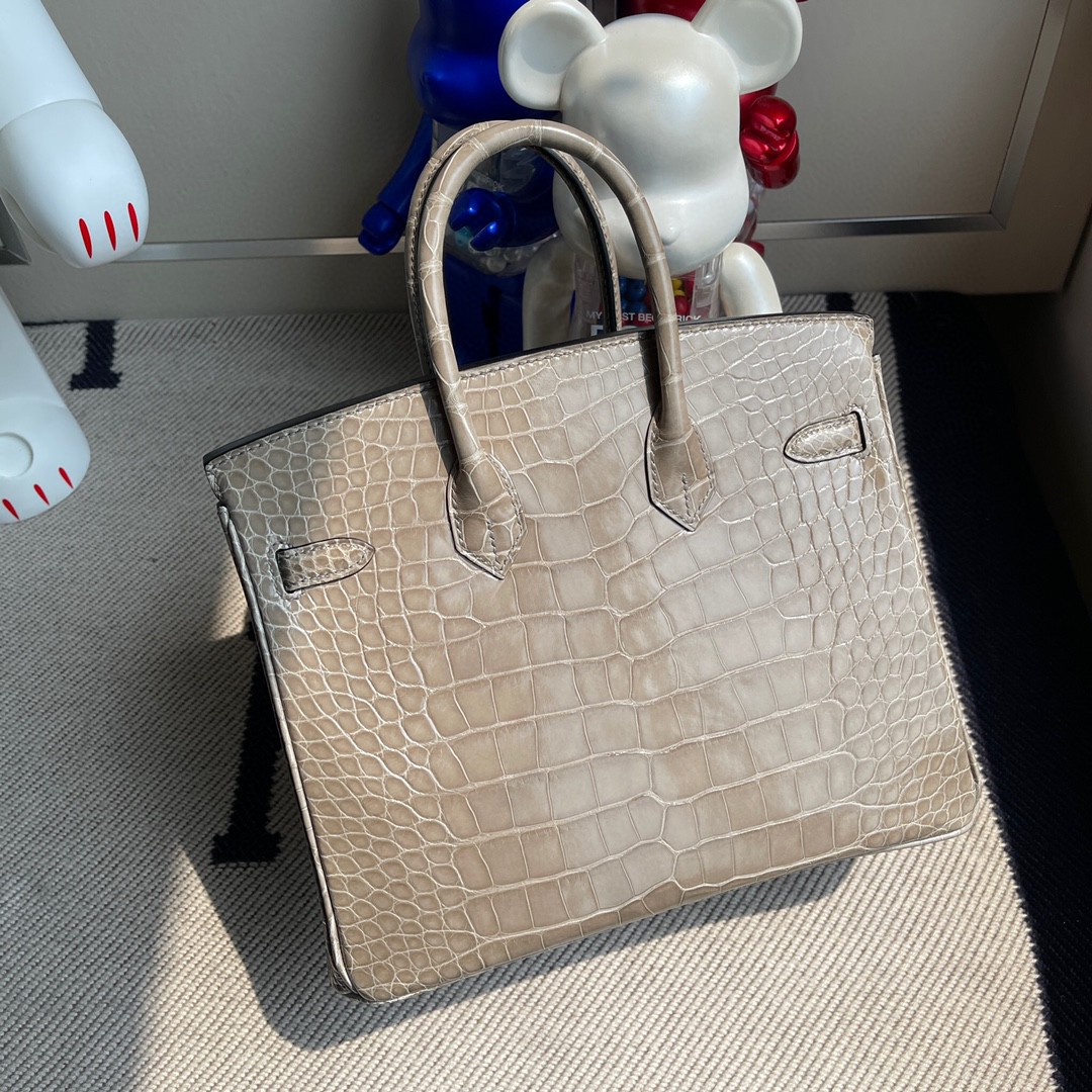 Hermès（爱马仕）Birkin 铂金包 Alligator shiny 亮面鳄鱼 ck81 斑鸠灰 金扣 25cm 顶级手缝